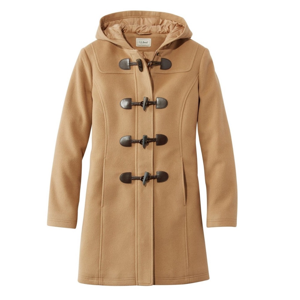 L.L. Bean Women's Lambswool Camel Hooded Duffle Trench Coat sz 12